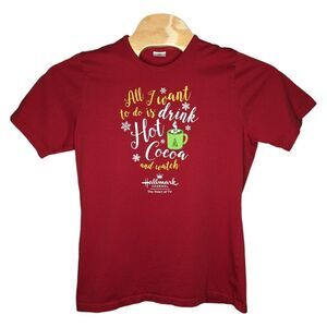 Hallmark TV Channel Christmas T Shirt Sz XL All I Want To Do Is Drink Hot‎ Cocoa